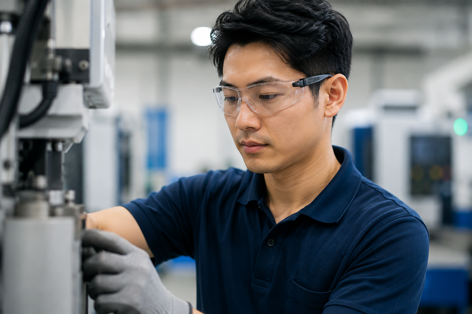 Worker wearing prescription safety goggles